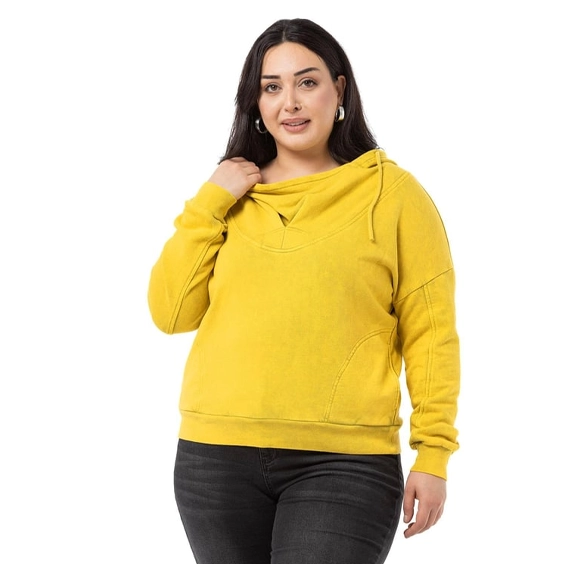 Büyük Beden Bayan Sweatshirt - Sarı Oversize Sweatshirt