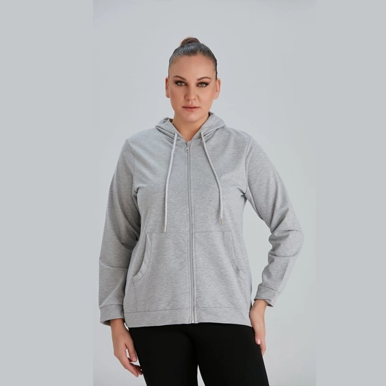 Gri Kapüşonlu Basic Sweatshirt