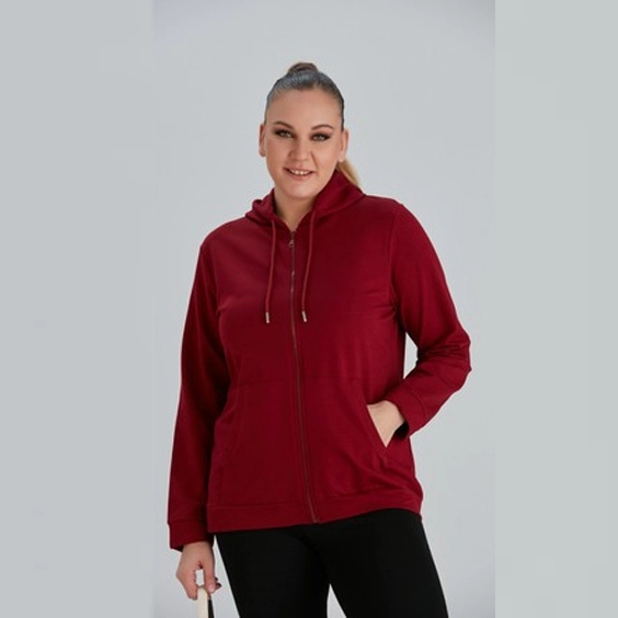 Bordo Fermuarlı Sweatshirt